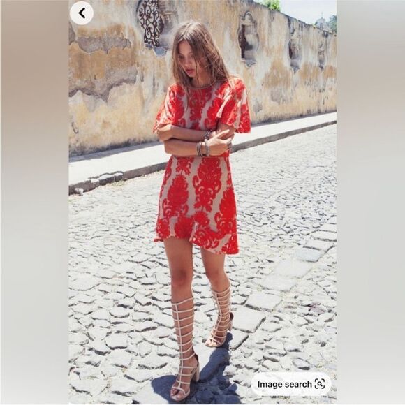 For Love and Lemons xs San Marcos Mini Dress in Red + nude lace open back dress - Picture 1 of 16